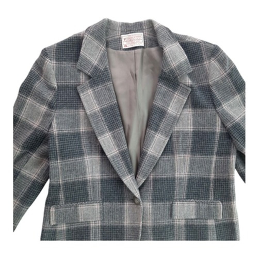 Pendleton Blazer Women's 12 Petite Virgin Wool Lined 1 Button plaid check USA